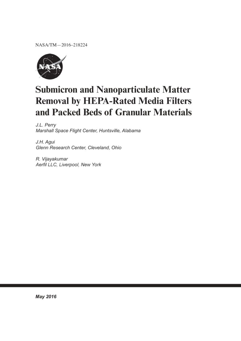 Estudio NASA sobre efectividad de filtros HEPA